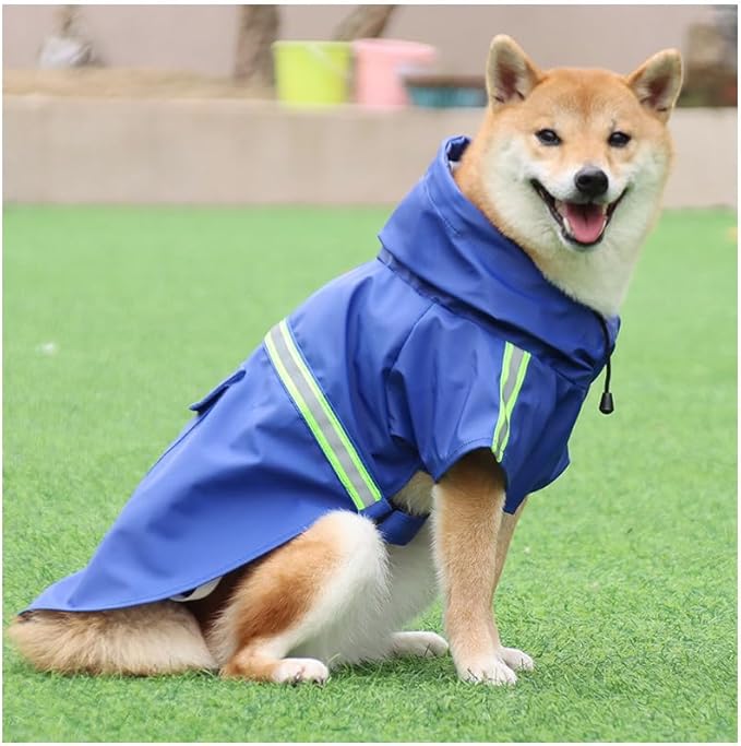Pet Dog Raincoat Waterproof Reflective Lightweight with Adjustable Hood for Small Medium Large Dogs (Blue,4XL)