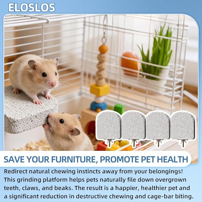 4 Pack Medium Size Lava Ledge for Small Pets - Chinchilla, Hamster, Parrot - Grinding & Jumping Platform in Gray