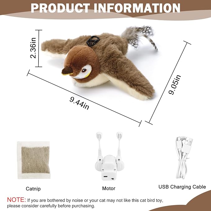 Tocirelo Interactive Cat Toys - Chirping and Flapping Bird Cat Toy & Cat Fish Toy