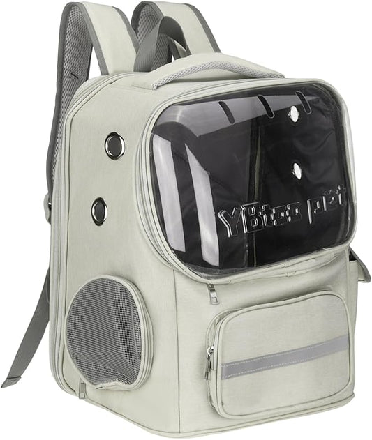Pet Backpack Carrier, Portable and Ventilated, Oxford Cloth, Dog Cat Travel Bag with Transparent Cover 14.17", (Gray, 1 Pcs), Intended for Hiking/Camping/Traveling