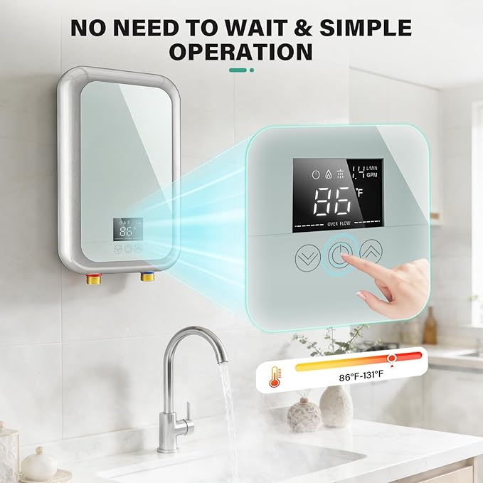 Tankless Water Heater Electric 4500W Instant Hot Water Heater Under Sink, Point of Use Water Heaters with Digital Display for Kitchen Bathroom