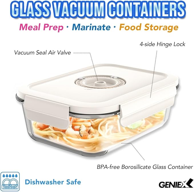 Glass Vacuum Seal Containers for Food Storage (Sealer sold separately)