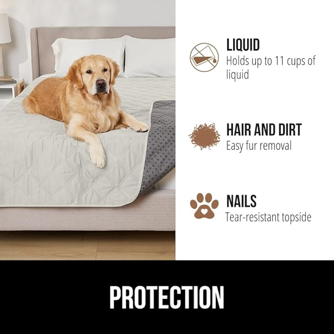 GORILLA GRIP Waterproof Dog Blanket, 82x102 Couch Cover for Dogs Washable, Protects Sofa, Furniture, Crate, Car, RV Essentials Pet Supplies, Tear and Slip Resistant Leakproof Cushion Cover Light Taupe