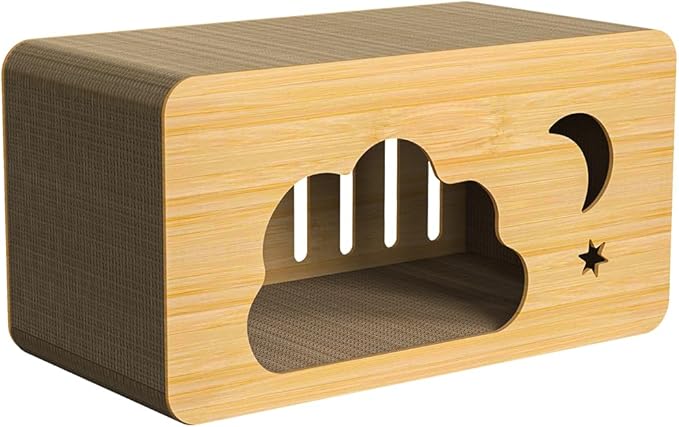 Cardboard Cat Scratcher House for Indoor Cats,2 in 1 Cardboard Cat House Durable and Sturdy Cat Scratching Post Cat Scratching Board Cat Scratchers for pet to Scratch, Rest and Play, Easy to Assemble