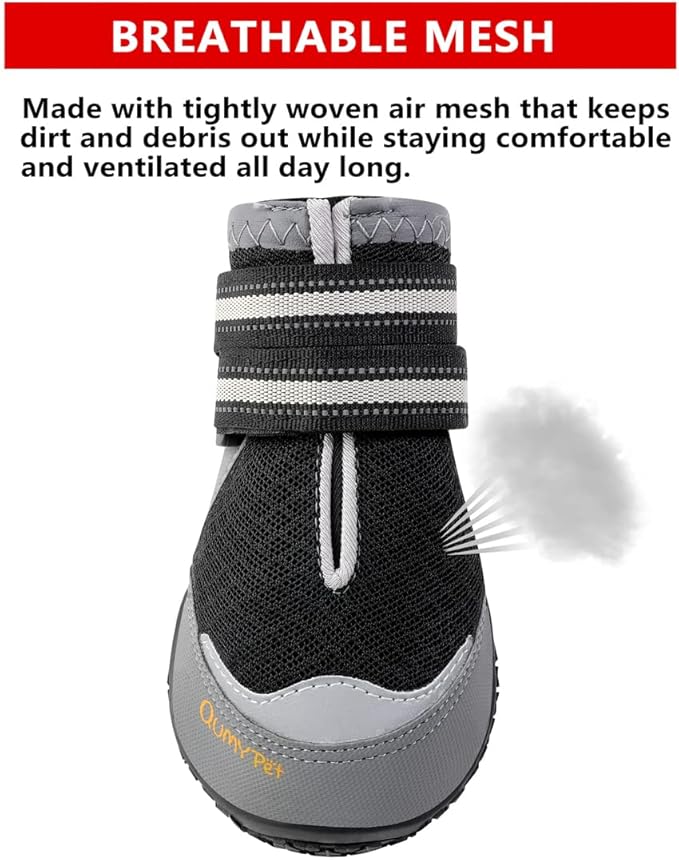 QUMY 4PCS Dog Boots for Large Dogs, Medium Dog Shoes & Paw Protectors for Hot Pavement, Summer Heat Protection, Mesh Breathable Nonslip Dog Booties for Hardfloors, Walking Running Hiking Black Size 1