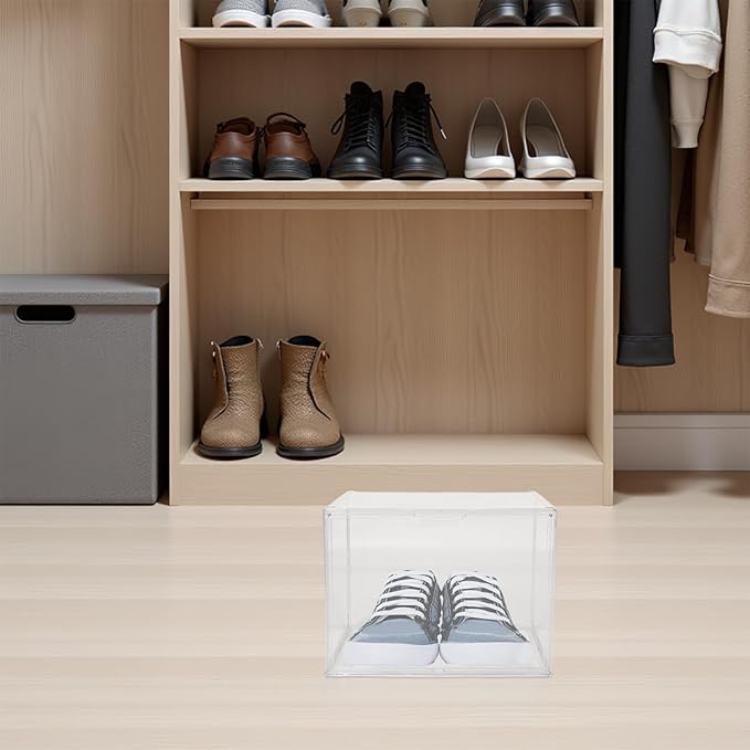 Acrylic Shoe Box Organizer Large 45x33x33cm Stackable Plastic Shoe Storage Container for Sneakers and Boots for Men and Women