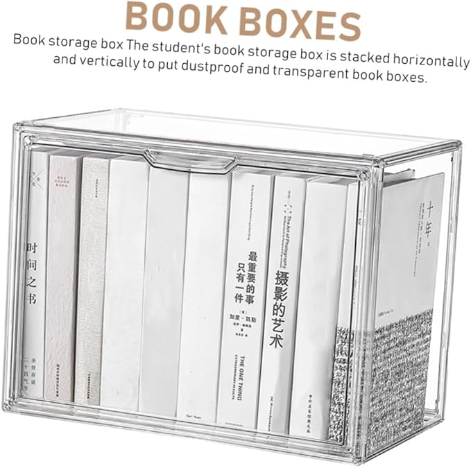 GLEAVI Transparent Bedroom Books Container Stackable Acrylic Sundries Storage Box for Organizing Books Stationery and Classroom Supplies Home and Office Use