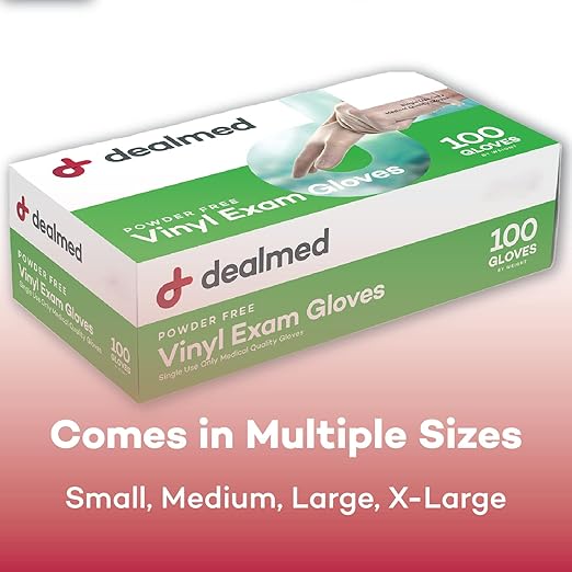 Dealmed Vinyl Exam Gloves 1000 ct. Extra Large Medical, Disposable, Latex Free Gloves for First Aid Kit and Medical Facilities