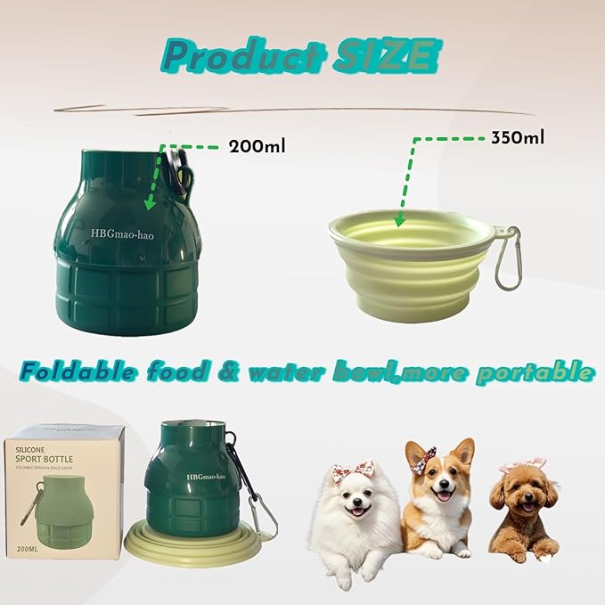 Portable Dog Water Bottle with Collapsible Bowl - Compact & Lightweight Design for Easy Carrying, Perfect for Walks, Hiking & Outdoor Adventures, Ideal for Small Dogs & Cats