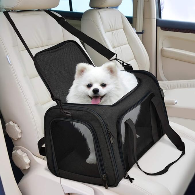 Henkelion Cat Carriers Dog Carrier Pet Carrier for Small/Medium Cats Dogs Puppies (Up to 15lbs), TSA Airline Approved Small Dog Carrier Soft Sided, Collapsible Waterproof Travel Puppy Carrier -Black