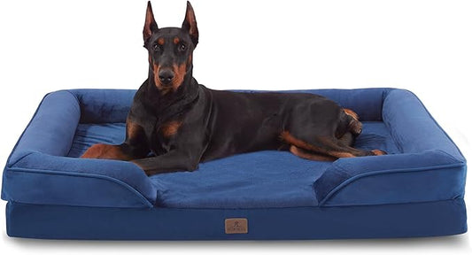 Bedfolks Orthopedic Dog Bed, Waterproof Dog Sofa Bed for Extra Large Dogs, Egg Foam Pet Couch Bed with Removable Washable Cover and Nonslip Bottom, Navy Blue