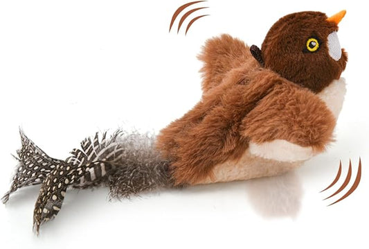 Small Flappy Bird Cat Toy, Interactive Flapping Chirping Wings (No Flying) Cat Toy, Simulated Sparrow Catnip Toy for Indoor Cats and Kittens, Sound on/Off Switchable, 5.51×4.72×1.97 Inches
