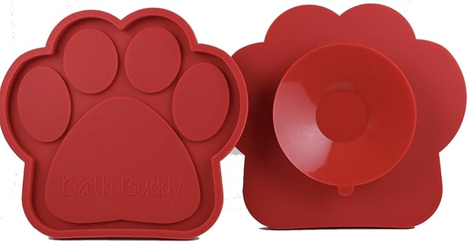 New for Dogs - The Original Dog Bath Toy - Makes Bath Time Easy, Just Spread Peanut Butter and Stick (Red)