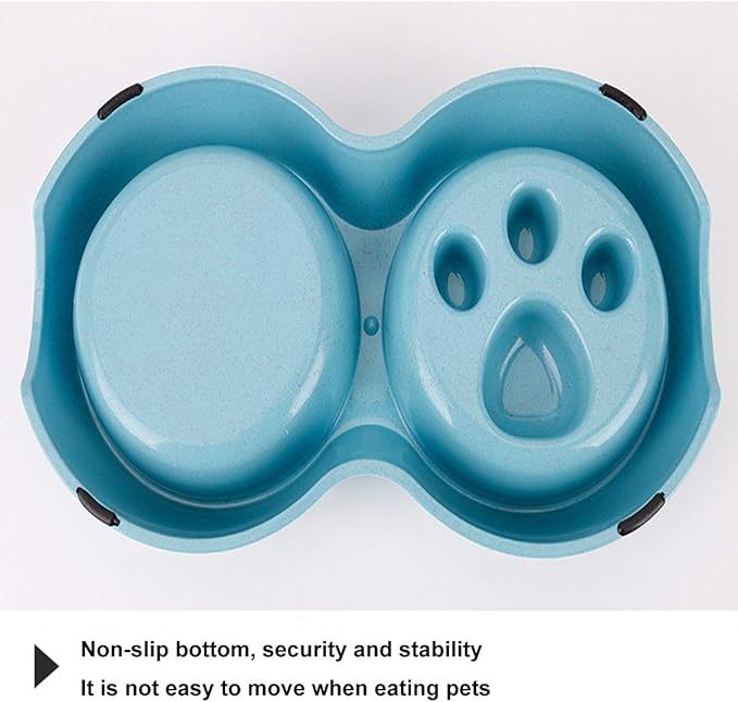 Tineer Double Pet Dog Slow Feeder Bowl,Stainless Steel Anti-Choke Puppy Food and Water Feeder for Dog Cats (Pink)