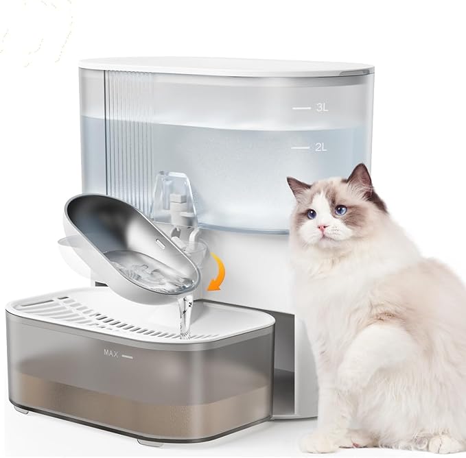 Compatible for 3L Wireless Pet Water Fountain No Filter Bowl Wastewater Separation White for Cats Dogs
