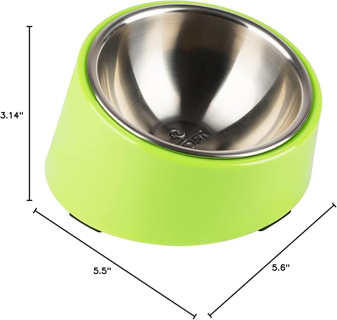 SuperDesign Mess Free 15° Slanted Bowl for Dogs and Cats, Tilted Angle Bulldog Bowl Dog Feeder, Non-Skid & Non-Spill, Easier to Reach Food L/2 Cup Green