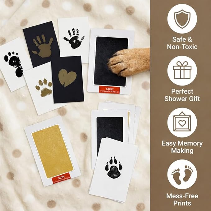 4 Packs Inkless Hand and Footprint Kit Mess Free Paw Print Kit for Dogs & Cats Clean Touch Ink Pad for Pet Nose & Paw Dog Mom New Mom Gifts(Gold & Black)