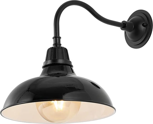 JONATHAN Y JYL7613B Aurora 12.25" 1-Light Farmhouse Industrial Indoor/Outdoor Iron LED Gooseneck Arm Outdoor Sconce Metal Bowl Shade Vintage Cottage Rustic Porch Patio Yard Barn, Black