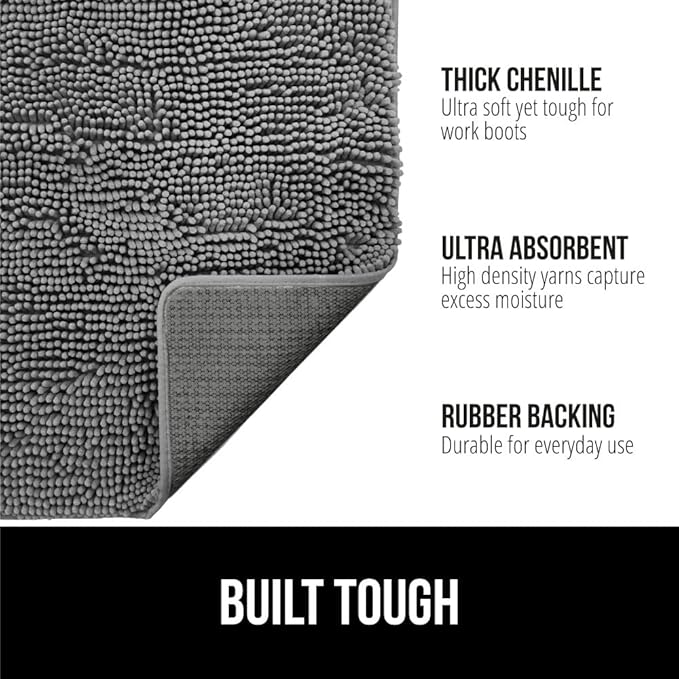 GORILLA GRIP SoakSTOPPER Dog Door Mat, Machine Washable Rug Absorbent Doormat Captures Moisture Mud Dirt, Quick Dry Soft Chenille Entryway Rugs Indoor Entrance Mats for Dog Paws, 24x17 Grey