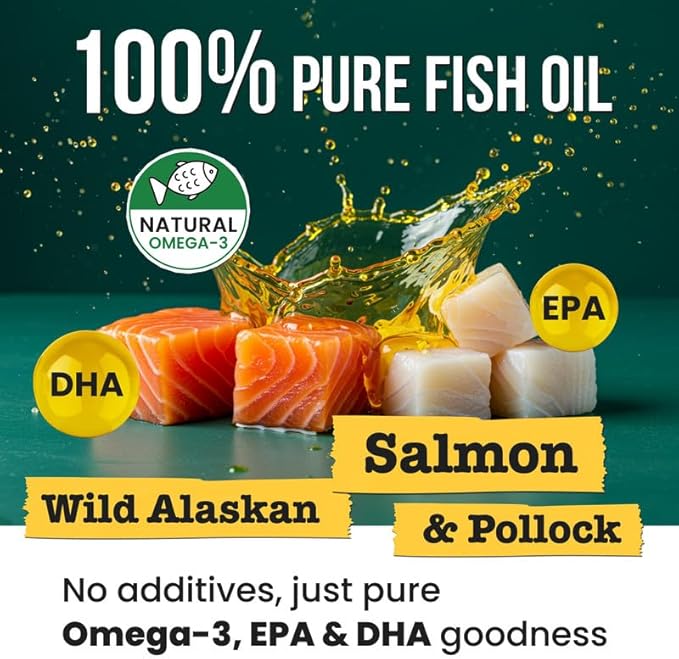 Fish Oil for Dogs & Cats - Natural Omega-3 - Skin & Coat Support - Liquid Food Supplement for Pets - Natural EPA + DHA Fatty Acids for Joint Function, Immune & Heart Health - 8 (fl oz)