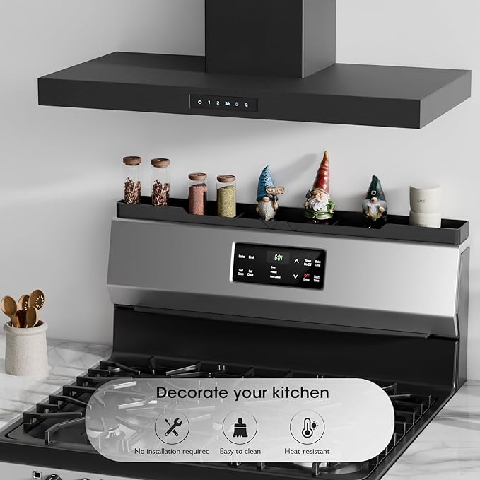 Bumusty Silicone Magnetic For Back Of Stove, Over The Stove, Magnetic, Kitchen Spice Rack Organizer, Oven Shelf For Top Of Stove - Black