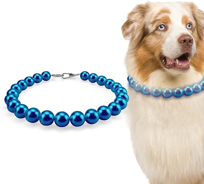 KUDES Chunky Pearl Dog Necklace (Beads 20mm),Elegant Classic Super Big Pearl Collar Necklace Accessories for Medium Large Dogs Occasions and Gatherings (Navy Blue, 4XL(Neck Girth 22.5''-25''))
