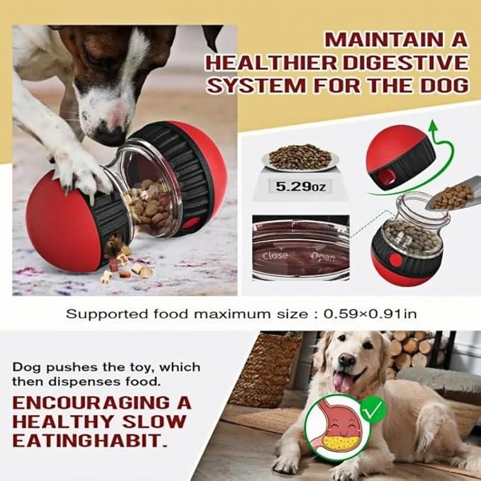 Treat Dispensing Dog Toy Puzzle, Interactive Slow Feeder Ball, Food Dispenser Enrichment Toy for Boredom, Training & Mental Stimulation, Durable ABS+PC, Red