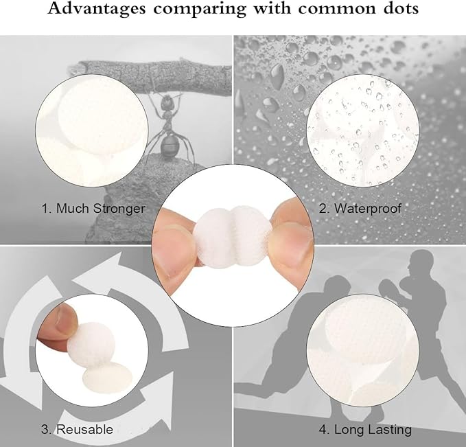1600pcs (800 Pair Sets) 15mm Diameter Sticky Back Hook, Self Adhesive Dots Loop Tapes for DIY Crafts Office Classroom (White)