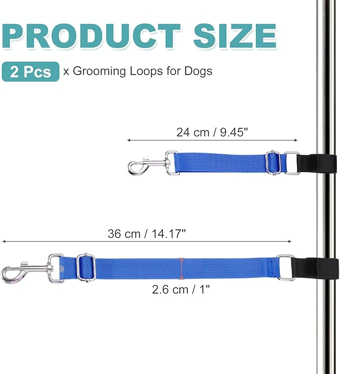 Dog Grooming Loop, Dog Grooming Harness Table Arm Accessories Adjustable Secure and Stable Extender Bathing Restraint Leashes (Blue, 2 Pcs), for Pet Bathing