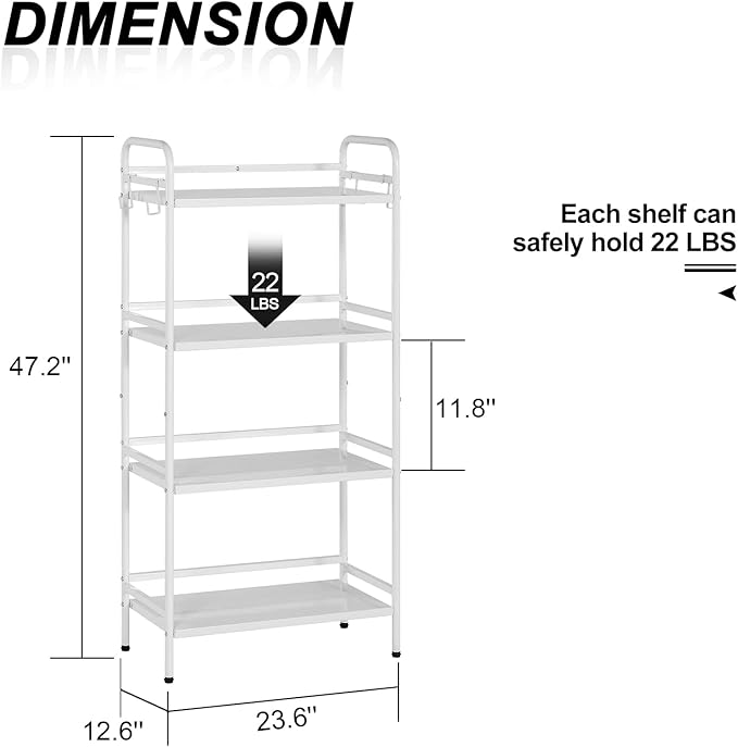 HDANI Storage Shelves, 4-Tier Metal Storage Rack with Shelf,Shelf Organizer,Garage Standing Shelving Unit for Laundry,Bathroom,Kitchen,Pantry, Closet,23.6''W X 13.8''D X 50 H''H,White