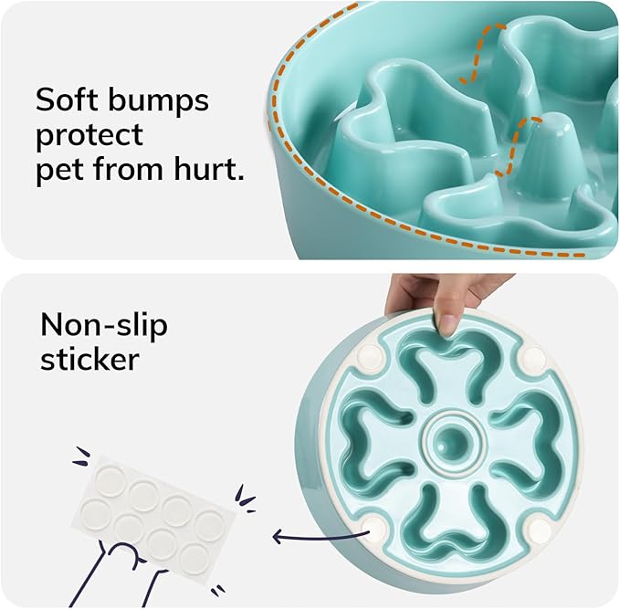 Slow Feeder,Ceramic-Slow Feeder Dog Bowls Medium Breed,Puzzle Food Bowl Maze,2.5 Cups Slow Feed Dog Bowl for Medium Dogs,Turquoise
