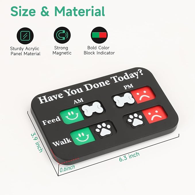 YAUYIK Dog Feeding Reminder, Magnetic Reminder Sticker, AM/PM Daily Indication Chart Feed/Walk Your Pets, Fridge Magnets and Double Sided Tape, Helps You to Track Pet Feeding & Walking (Black)