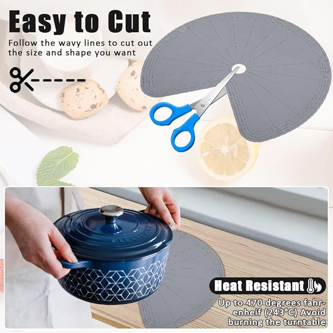 2 PCS 28" Lazy Susan Shelf Liner, Jaxbo Silicone Lazy Susan Liner for Dual Tier Pie Cut Organizer,Non-Slip Thermal Protection Mat