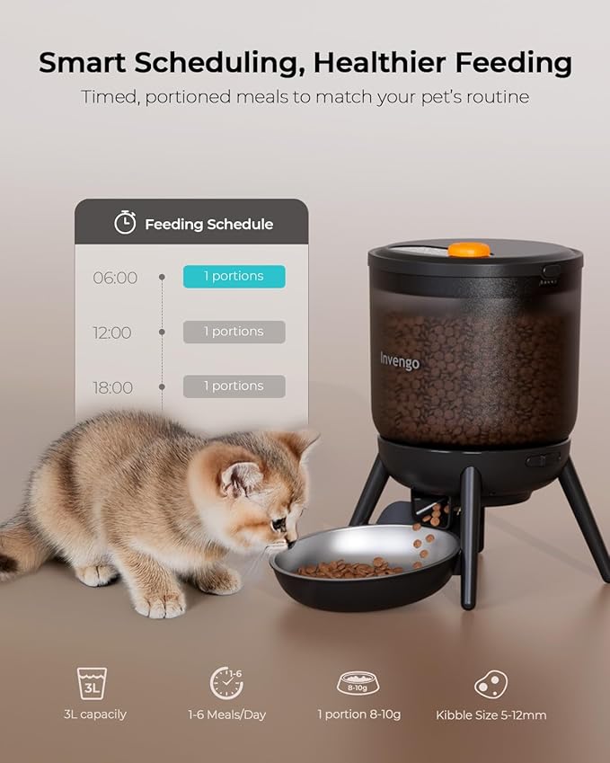 Automatic Cat Feeder with Timed Food Dispenser, One-Touch Feeding, Dual Power Supply, Anti-Bug Design, Visible 3L Hopper – Automatic Pet Feeder for Cats and Small Dogs