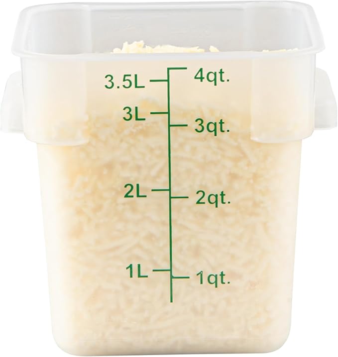 Restaurantware Food Storage Container 10 Pack of 4 qt Plastic Kitchen Storage Bin with Volume Markers Space-Efficient Design Dishwasher-Safe Polypropylene Translucent