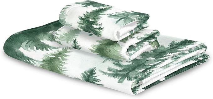 Pfrewn Christmas Winter Towels Set of 3 Woodland Rustic Forest Pine Trees Bathroom Towel Soft Absorbent Bath Hand Towels Washcloth Guest Towel Sets Xmas Holiday Decor