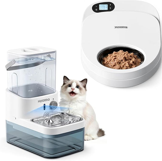 Feeding & Watering Supplies Bundle:Wastewater Separation Cat Water Fountain + Refrigerated Automatic Wet Food Cat Feeder