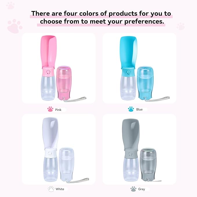 2-in-1 Foldable Pet Travel Water Bottle, Feeding Vessels for Pets, 11.8oz Water & 7oz Food Container for Dogs and Cats, Portable Leak-Proof Dispenser for Hiking, Walking & Camping Blue
