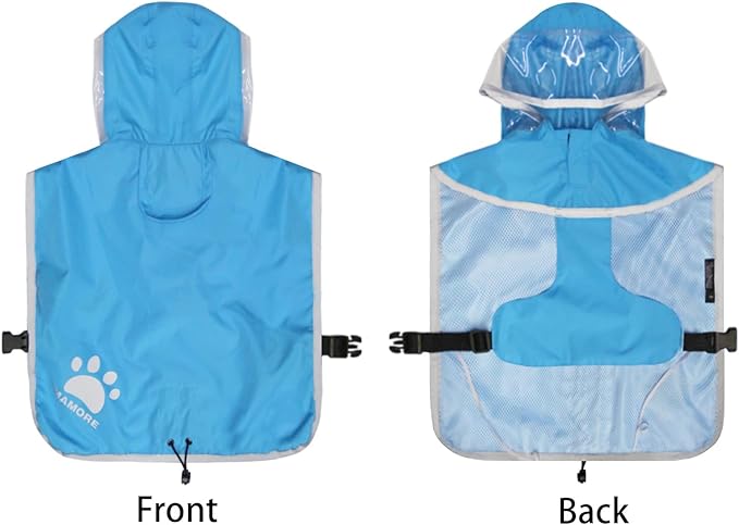 Waterproof Dog Raincoat, Reflective Adjustable Hooded Dog Rain Coat, Lightweight Breathable Pet Rain Jacket Poncho Double Layer with Leash Hole for Small Medium Large Dogs (Blue, 3X-Large)
