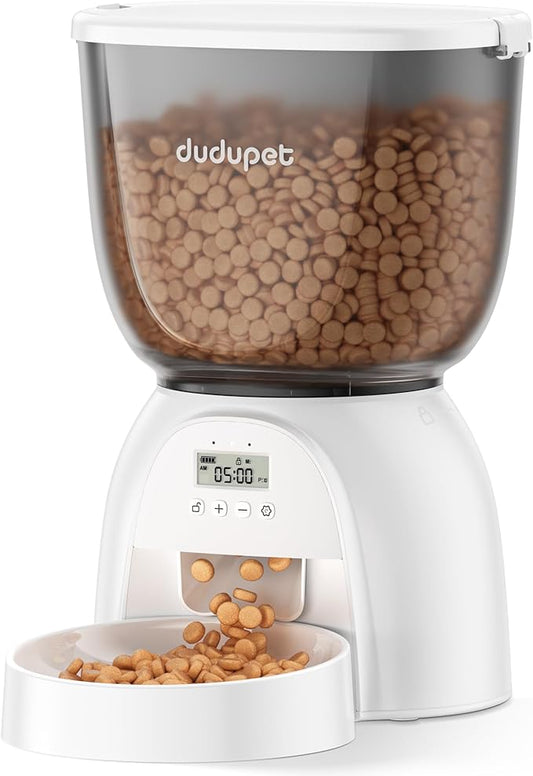 5L/21 Cup Automatic Cat Feeder, Timed Cat Dry Food Dispenser, Automatic Pet Feeders Dual Power Supply, 6 Meal Programmable 1-20 Portion Cats Feeder, Auto Dog Feeders,Pet Food Dispenser for Cats, Puppy
