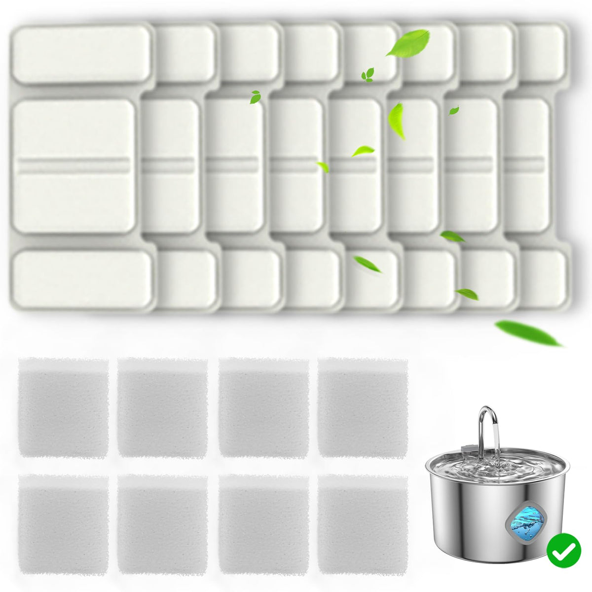 Cat Water Fountain Filters, 8 Pack Replacement Filters & 8 - Image 1