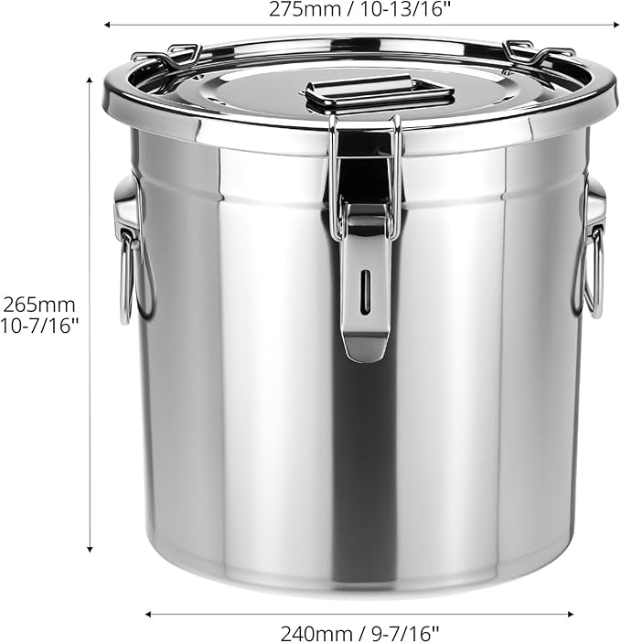 QWORK 304 Stainless Steel Airtight Food Storage Containers with Locking Clips and Lids, 12L/3.17Gal Large Kitchen Canister for Rice, Flour, Sugar, Coffee, Grain