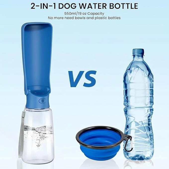 Portable Dog Water Bottle for Walking – 19oz / 12oz Foldable Pet Water Dispenser for Puppies, Medium & Large Dogs – Leak Proof Travel Water Bowl for Small Animals Dog Accessories(19OZ Dark Blue)