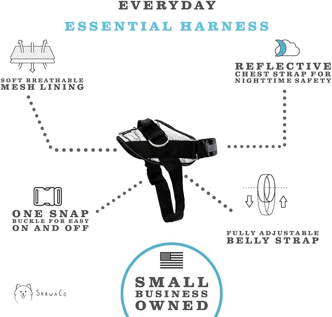 ShawnCo Essential Dog Harness, No-Pull Pet Vest with 3 Leash Clips, No Choke, Reflective, Adjustable and Padded, for Easy Walking and Training for Small, Medium and Large Dogs (White Marble, XS)