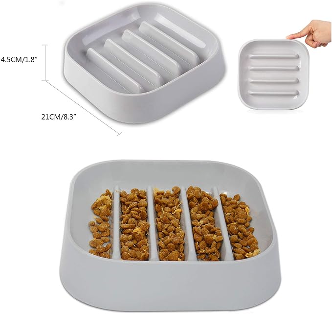 Healthy Slow Feeding Dog Bowl for French Bulldog -Slow Feeder Dog Bowl No Chocking Dog Cat Food Bowl with Striped Shape Pattern (Grey)