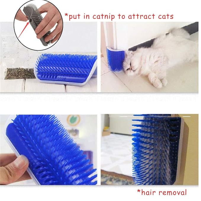 Cat Self Groomer Brush with Catnip, 2 Pack Wall Corner Tickling Comb, Cat Corner Fixed Hair Removal Massage Toy to Control Shedding Fur and Itching