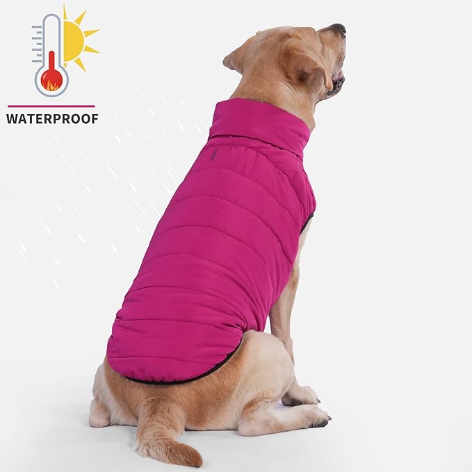 LovinPet Reversible Dog Puffer Coat for Medium & Large Dogs, Down‑Insulated Winter Jacket, Water‑Resistant & Wind‑Resistant, Anti‑Static, Dual-Sided Blue & Red for Cold Weather, 2XL