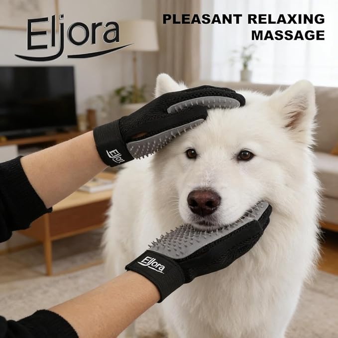 Pet Grooming Glove & Dematting Comb Set – Anti-Slip Handle Deshedding Comb+ Gentle Massage Glove (Pair) for Dogs & Cats – Removes Loose Hair, Mats & Tangles – Safe, Effective Grooming