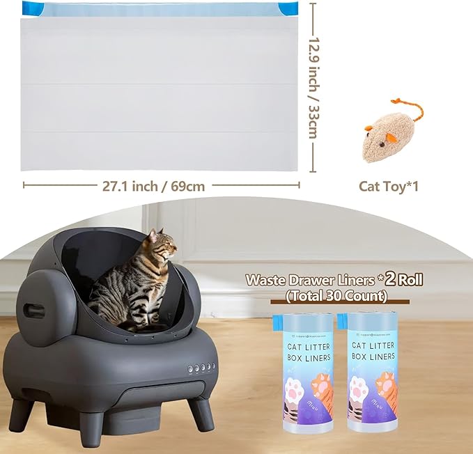 30 Count Automatic Cat Litter Box Liners Bags Compatible with NeakasaM1 Petpivot Autoscooper 11 and Similar Open-Top Self-Cleaning Cat Litter Box, Drawstring Handle Heavy Duty Leak-proof, 27 * 13in