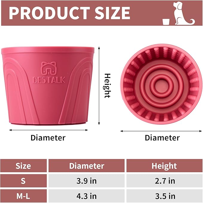 Dog Lick Bowl, Bestalk Anxiety Relief Slow Feeder Dog Lick Mat Treat Dispenser, Non-Slip Licking Bowl Enrichment Toys for Small Medium and Large Breed Dogs, BPA Free Silicone(Rose,M-L)